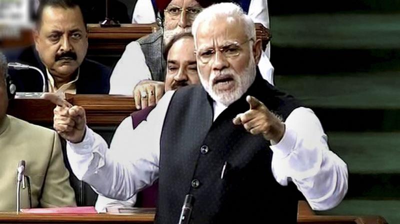 Prime Minister Narendra Modi speaks in Lok Sabha, in New Delhi. (Photo: PTI)