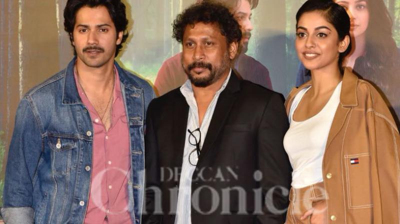 Varun Dhawan, Shoojit Sircar and Banita Sandhu at October trailer launch.
