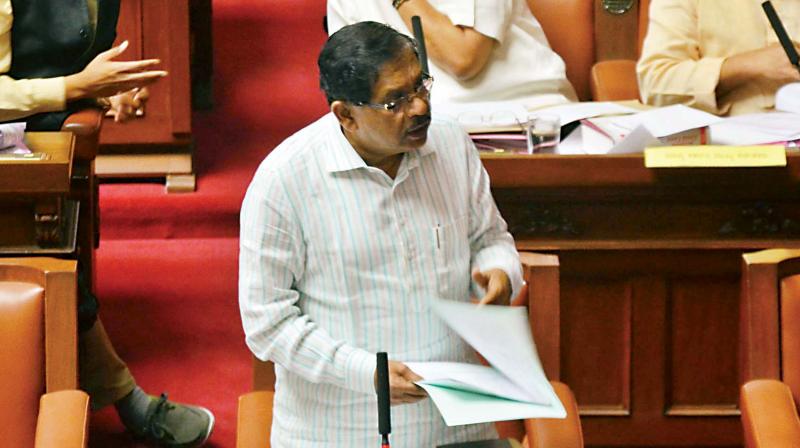 Home Minister Dr G Parameshwar speaks during the Council session on Monday.