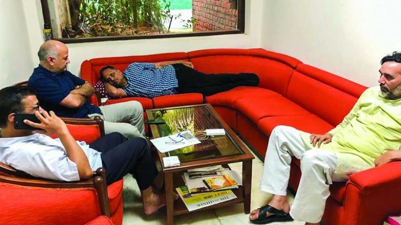Health minister Satyendar Jain and Deputy Chief Minister Manish Sisodia, who along with Kejriwal and Development Minister Gopal Rai have stayed put at L-G office since Monday evening, have been sitting on hunger strike since Tuesday and Wednesday respectively. (Photo: PTI)