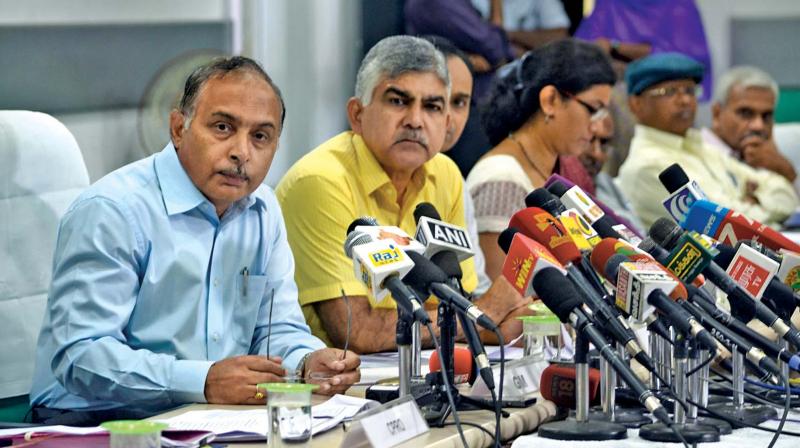 Southern Railway general manager Vashishta Johri briefing the media after  the budget on Wednesday. (Photo: DC)