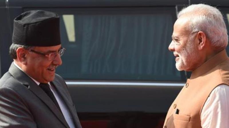 Prime Minister Narendra Modi with Prime Minister of Nepal Pushpa Kamal Dahal Prachanda. (Photo: AFP)