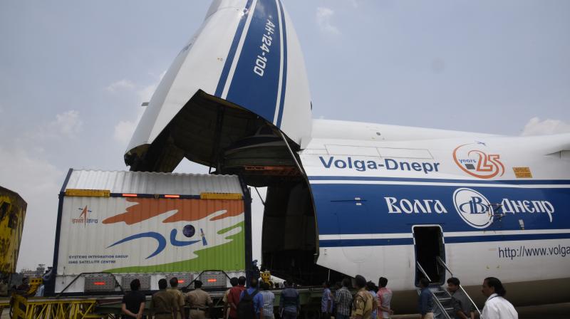 GSAT-17 is being loaded to cargo aircraft at HAL airport to be transported to Kourou, French Guiana (Photo: ISRO)