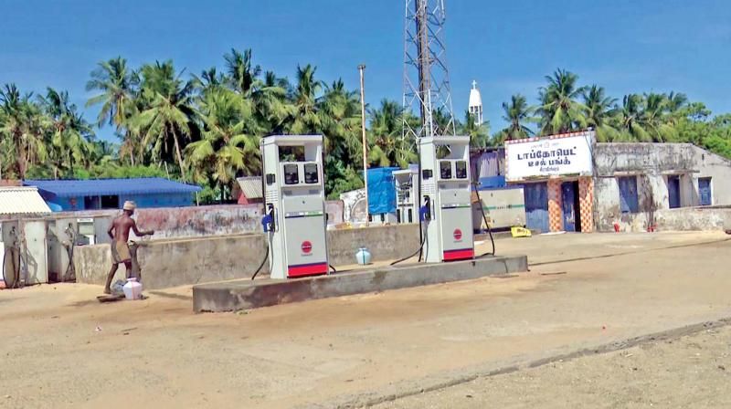 A state-run petrol pump looks deserted with insufficient diesel supply for the fishermens mechanised boats at Rameswaram on Friday.