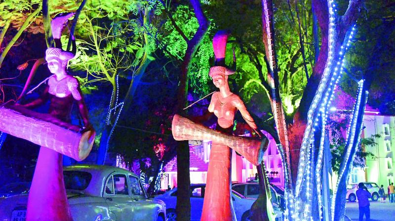 Trees and pathways have been decorated at Lalitha Kala Thoranam, Public Gardens and Potti Sreeramulu Telugu University. (Photo: S. Surender Reddy)