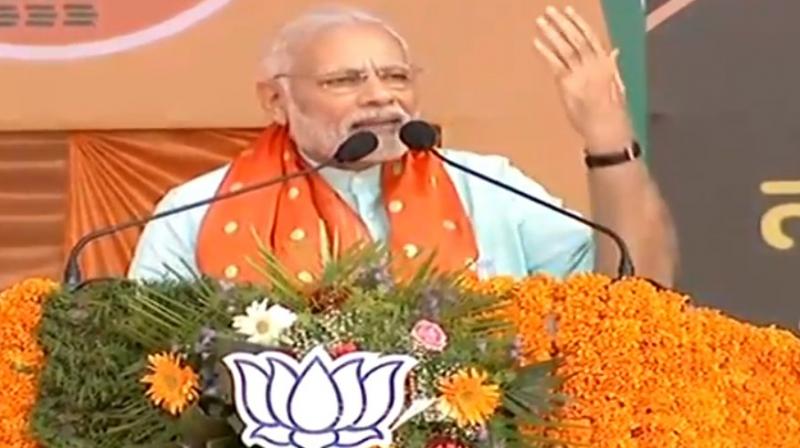 When Prime Minister Narendra Modi arrived at the venue of Udupi rally, he was welcomed with chants of Namma Modi. (Photo: Twitter/@BJP4India)