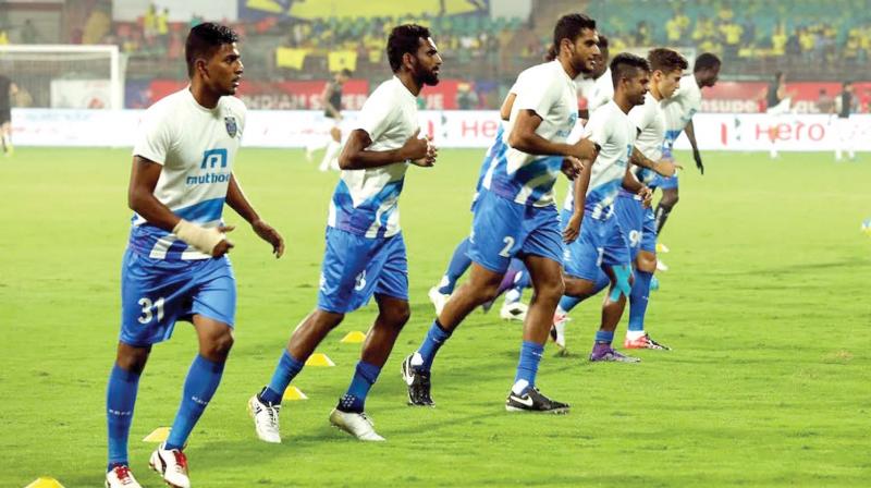 Kerala Blasters players at a training session.