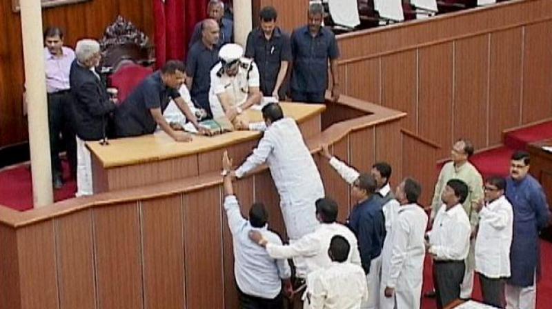 The Odisha Assembly on Monday witnessed pandemonium over alleged dishonour of women protesters, whose black stoles were removed by police. (Photo: PTI/Representational)