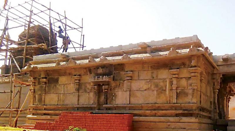 The Janaradhan Swami temple at Kannada movie icon Dr Rajkumars native place at Singanalluru  village in Kollegal taluk of Chamarajanagar district getting restored.