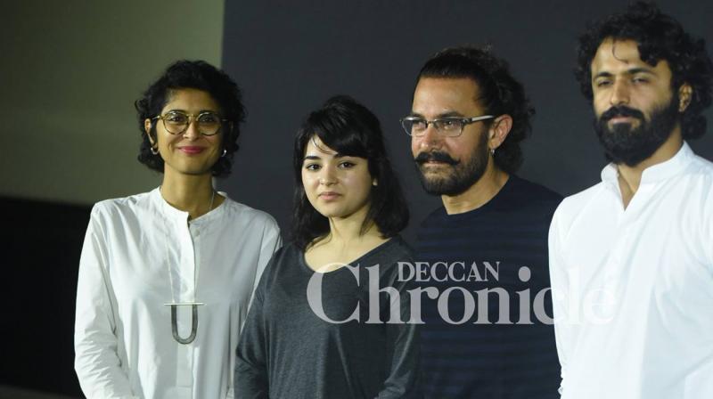 Kiran Rao, Ziara Wasim, Aamir Khan and director Advait Chandan at the trailer launch of Secret Superstar in Mumbai.