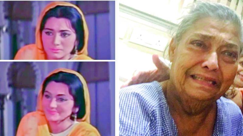 (Left) Geeta Kapoor when she was acting in films, (right) the actress in the hospital, after being abandoned by her son