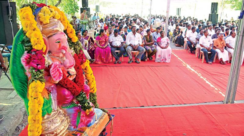 Members of the Hindu Munnani observe a days fast in Chennai on Tuesday protesting against the recent government guidelines on Vinayaka Chathurti celebrations.	 ( Image: DC )