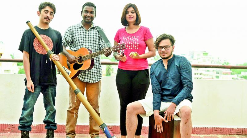The guys from Band 303: Adheer Sahgal, Ashish Mario, Arneet Bhalla and Chaitanya Kappagantula, a group of young musicians from the city are gearing up to perform on World Music Day
