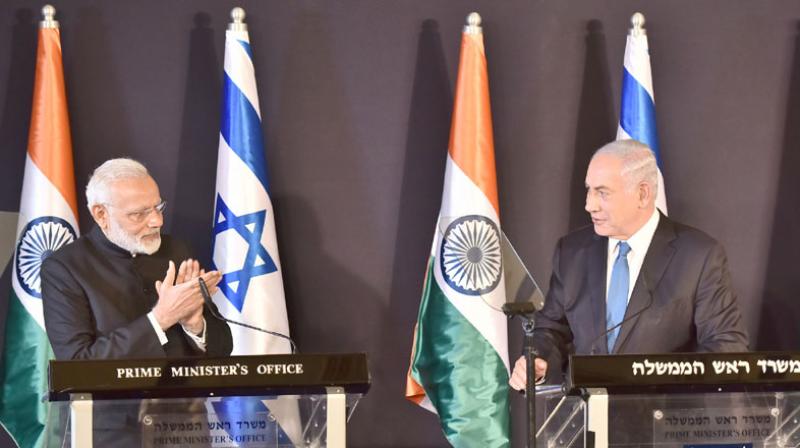 Prime Minister Narendra Modi during joint press statement with his Israeli counterpart Netanyahu.