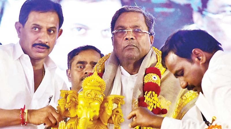CM Siddaramaiah at the launch of developmental works in Magadi on Wednesday. (Photo: DC)