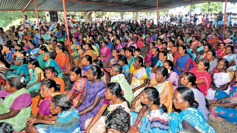 A large gathering of women take part in the agitation protesting against the Union Governments move to extract hydrocarbon at Neduvasal village near Pudukkottai on Saturday.