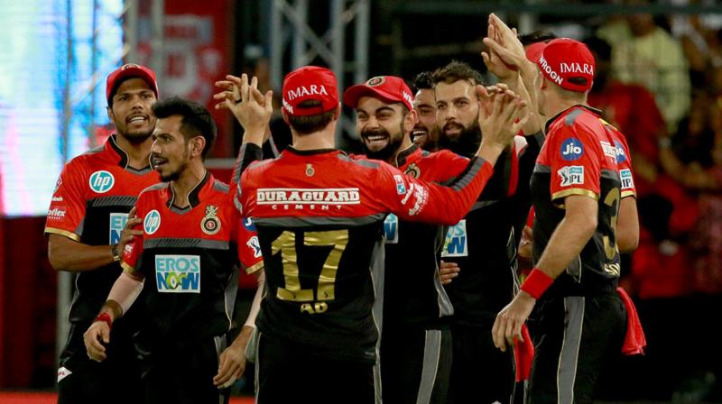 RCB players celebrate fall of KXIP wicket. (Photo: BCCI)