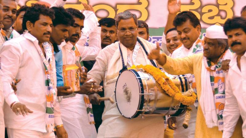 Chief Minister Siddaramaiah during an election rally in Vijayapura on Sunday. 	(Photo:KPN)