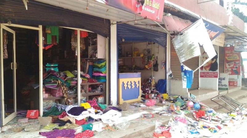 A shop that was destroyed during the violence at Vadakara on Monday.