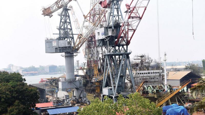 The scene of the ONGC drillship, Sagar Bhushan, which was caught in the fatal on-board blast on Tuesday.  (Photo: DC)