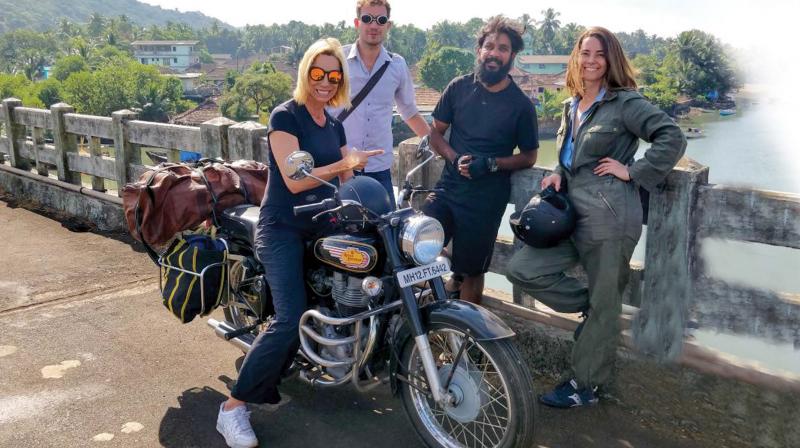 Anil Prabhakar (with a beard) met some bikers on his cycle trails