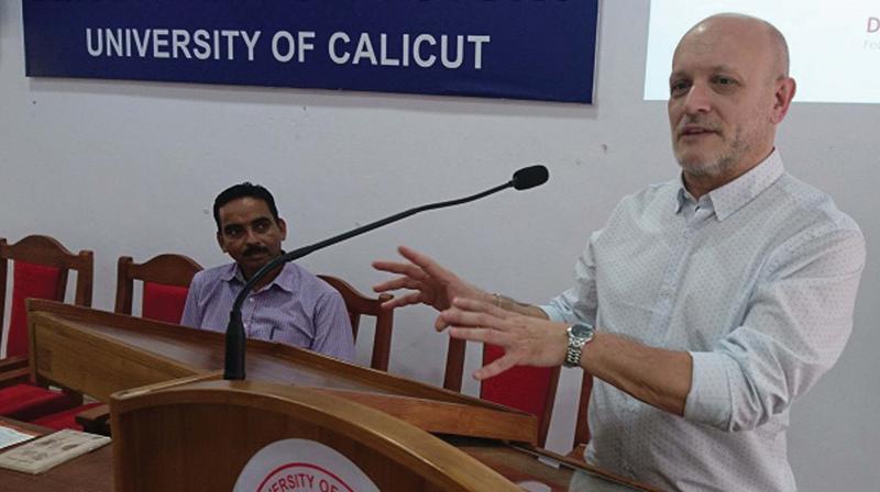 Prof. Fabio Parasecoli of New York University speaks at the History of food seminar organised by the department of history on Calicut University campus on Tuesday.
