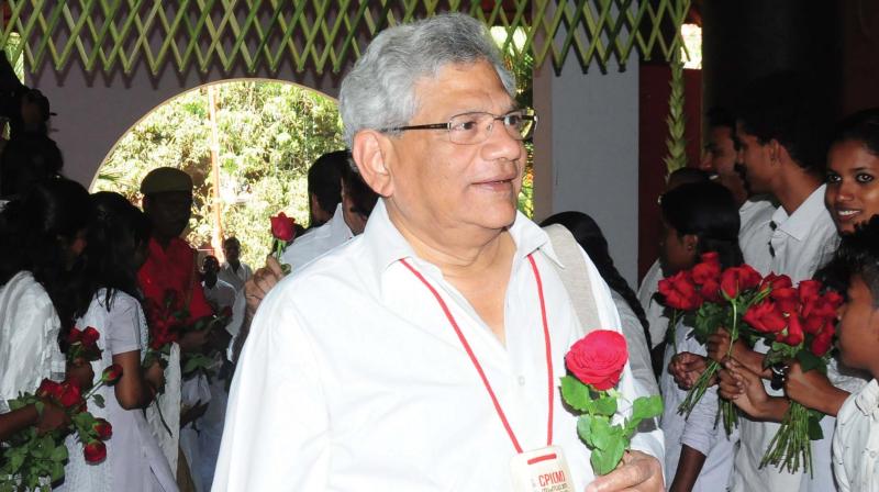 CPM general secretary Sitaram Yechury arrives at the party state conference venue in Thrissur on Thursday. 	(Photo: ANUP K. VENU)