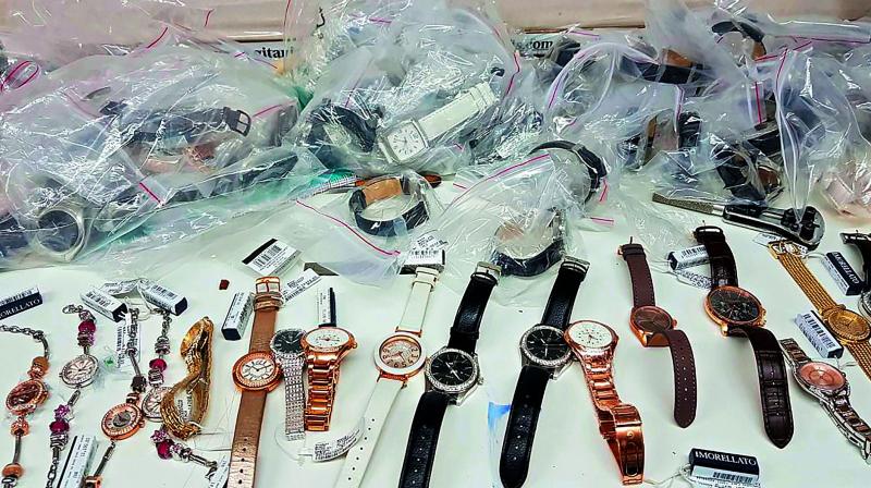 A collection of imported watches which were seized by the Enforcement Directorate during its searches on the premises of Nirav Modi on Friday.  (Photo: PTI)