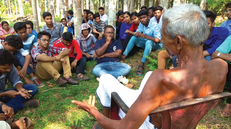 Kannan Velichappad talks to the students of Central University of Kerala at the rural immersion camp on Monday.