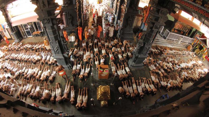 Children in penance prostrate before the Goddess of Attukal Temple PICS: VINEETH NAIR
