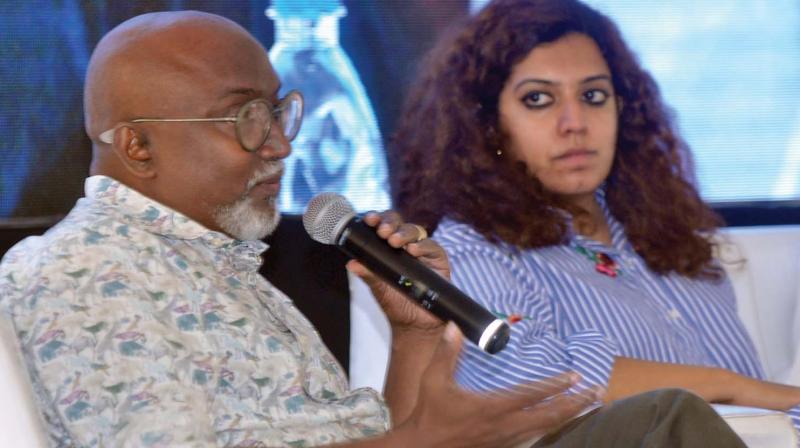 Kochi Biennale Foundation president Bose Krishnamachari and art curator Meenakshi Thirukode at a session at Krithi in Kochi on Thursday. 	 DC