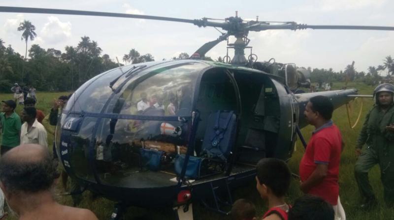 The Navy copter which made an emergency landing at Vadakekari Paddy field at Muhamma on Saturday following technical snag.