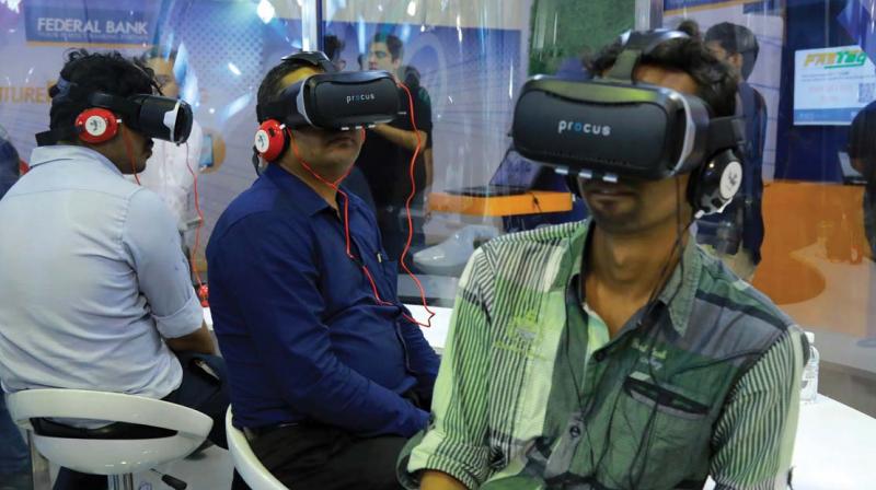 Participants at the Experience zone at the summit venue on Thursday. (Photo: ARUN CHANDRABOSE)