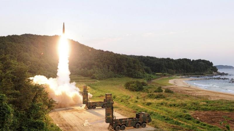 South Koreas Hyunmoo II Missile system fire missiles during the combined military exercise between the US and South Korea against North Korea (Photo: AP)