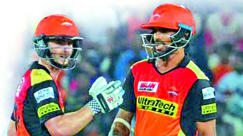 Kane Williamson and Shikhar Dhawan shared 136 runs for the second wicket against Delhi Daredevils on Wednesday. (Photo: S. SURENDER REDDY)