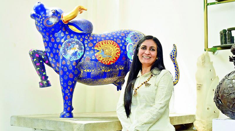 Seema Kohli with one of her sculptures.