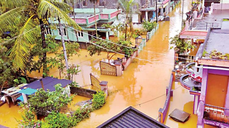 A flooded locality at Kushalnagar in Kodagu.