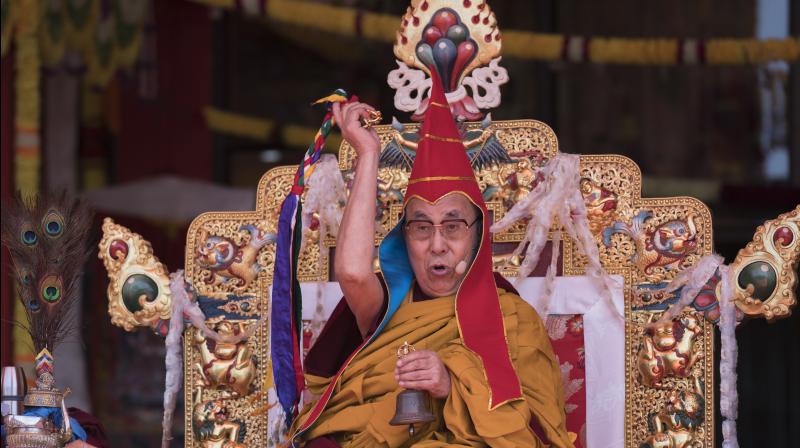 Tibetan spiritual leader the Dalai Lama, performs a ritual during the days teachings in Tawang, Arunachal Pradesh. (Photo: AP)