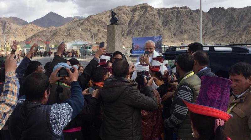 At the ceremony in Leh, Modi said projects worth Rs 25,000 crore would either be initiated or inaugurated on Saturday in all three regions and it showed the commitment of the central and the state governments towards the speedy development of the state. (Photo: @narendramodi | Twitter)