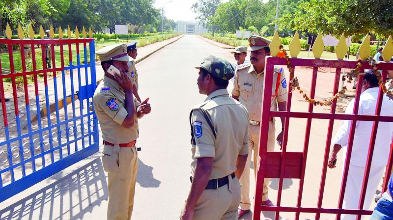 Police was deployed at the Cherlapally prison on Monday as the court hearing the Dilsukhnagar blast case was scheduled to give its verdict. (Photo: DC)