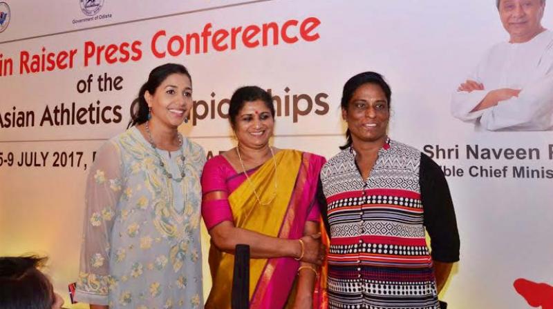 Yesteryear greats Anju Bobby George, Shiny Wilson and P.T. Usha at an event in New Delhi on Wednesday.