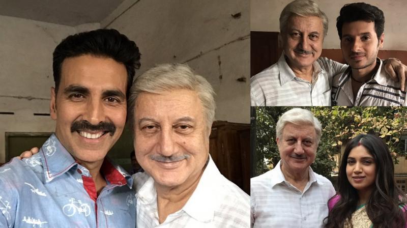 Anupam Kher clicked pictures with his co-stars on the sets of Toilet - Ek Prem Katha