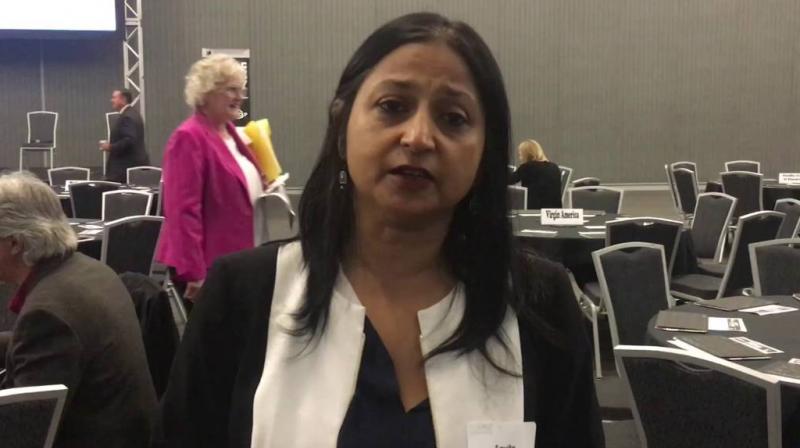 Savita Vaidhyanathan, an MBA who worked as a high school Math teacher and an officer in a commercial bank as well as in non-profit management, was sworn in last week in a ceremony attended by her mother who had flown in from India. (Photo: YouTube Screengrab)