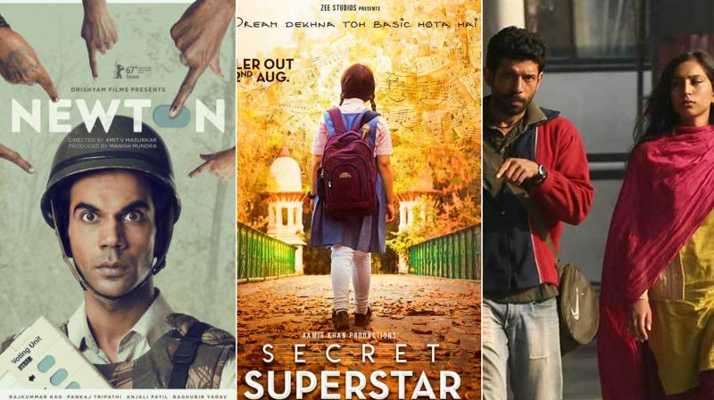 Bollywood is warmimg up to content-rich films. In picture: (L-R) Newton, Secret Superstar, Mukkabaaz