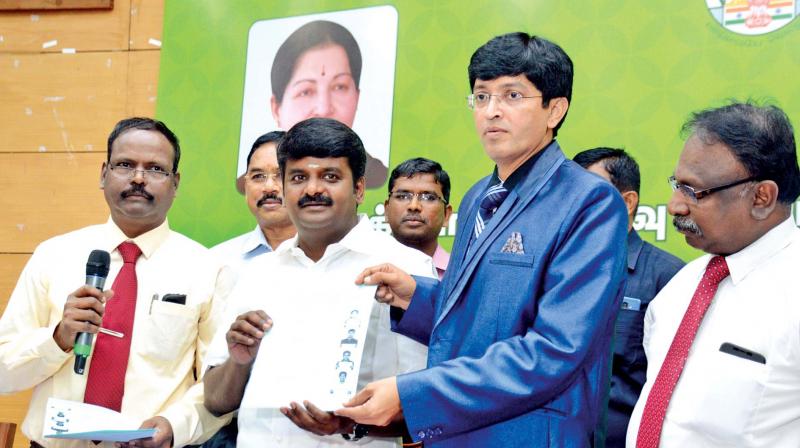 Health minister C. Vijayabaskar, along with secretary Dr. Radhakrishnan, released the MBBS/BDS admission rank list at Omandurar Multi Speciality Hospirtal on Thursday.	(Photo: DC)