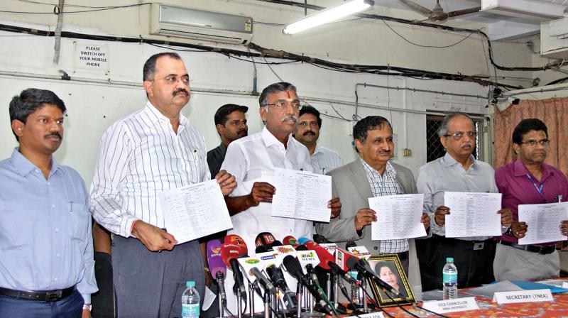 Higher education minister K.P. Anbalagan released the engineering rank list on Thursday. (Photo: DC)