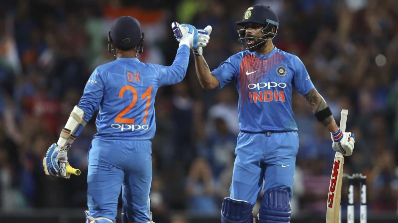 Even KL Rahul (14) and Rishabh Pant (0) could not perform, but that was not a problem for the Indian skipper as he along with Dinesh Karthik (22 not out) ensured that the visitors would cross the finish line.(Photo: AP)