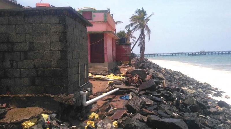 The sea surge has intensified and sea erosion has hit Valiyathura and Poonthura.