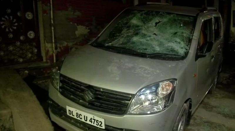 Parts of the house were damaged in the attack and a car and three bikes parked outside his home were also vandalised. (Photo: Twitter | ANI)