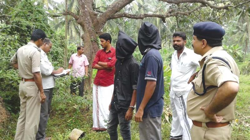 Police takes the accused in Mohanan murder case to gather evidence in Kannur on Tuesday. (Photo: DC)